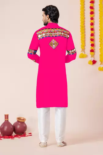 Pink pure rayon navratri special premium designer kurta pyjama