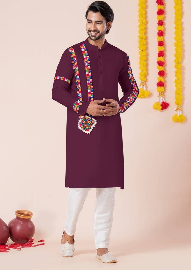 Wine pure rayon navratri special premium designer kurta pyjama
