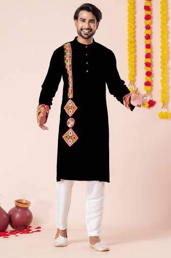 Black pure rayon navratri special premium designer kurta pyjama