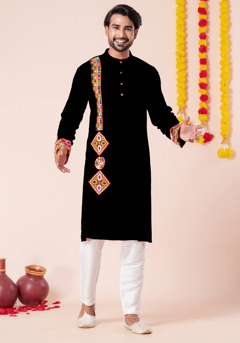 Black pure rayon navratri special premium designer kurta pyjama
