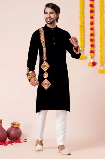 Black pure rayon navratri special premium designer kurta pyjama