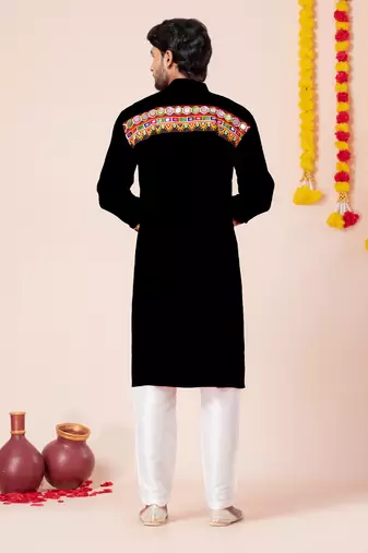 Black pure rayon navratri special premium designer kurta pyjama
