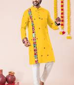 Yellow pure rayon navratri special premium designer kurta pyjama