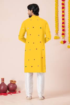 Yellow pure rayon navratri special premium designer kurta pyjama 3