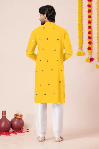 Yellow pure rayon navratri special premium designer kurta pyjama