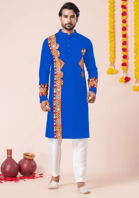Blue pure rayon navratri special premium designer kurta pyjama 1