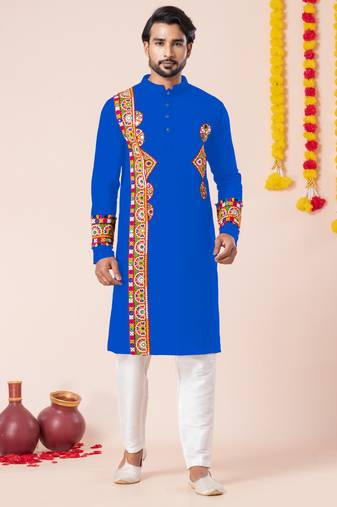 Blue pure rayon navratri special premium designer kurta pyjama