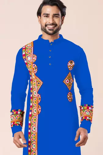 Blue pure rayon navratri special premium designer kurta pyjama