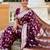 wine banarasi silk blend meenakari weaving saree