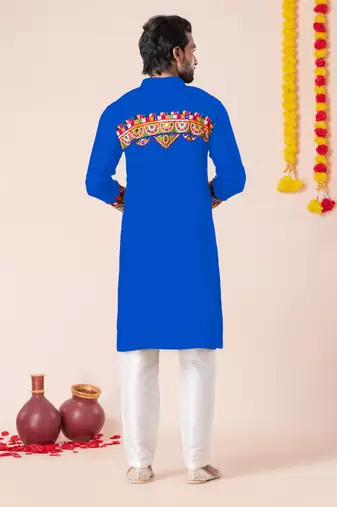 Blue pure rayon navratri special premium designer kurta pyjama