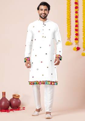 White pure rayon navratri special premium designer kurta pyjama 1