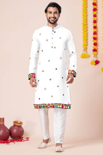 White pure rayon navratri special premium designer kurta pyjama
