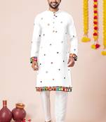 White pure rayon navratri special premium designer kurta pyjama