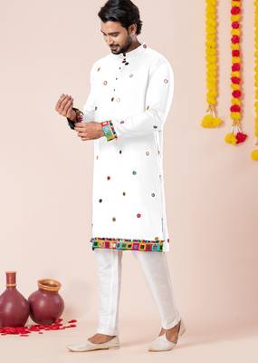 White pure rayon navratri special premium designer kurta pyjama 2