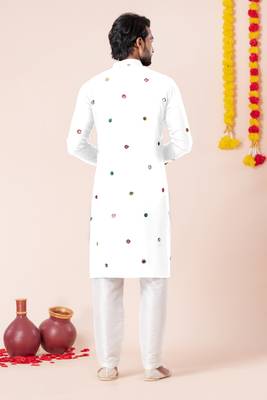 White pure rayon navratri special premium designer kurta pyjama 3