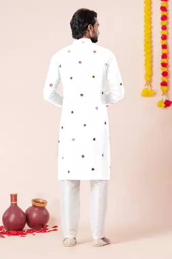 White pure rayon navratri special premium designer kurta pyjama