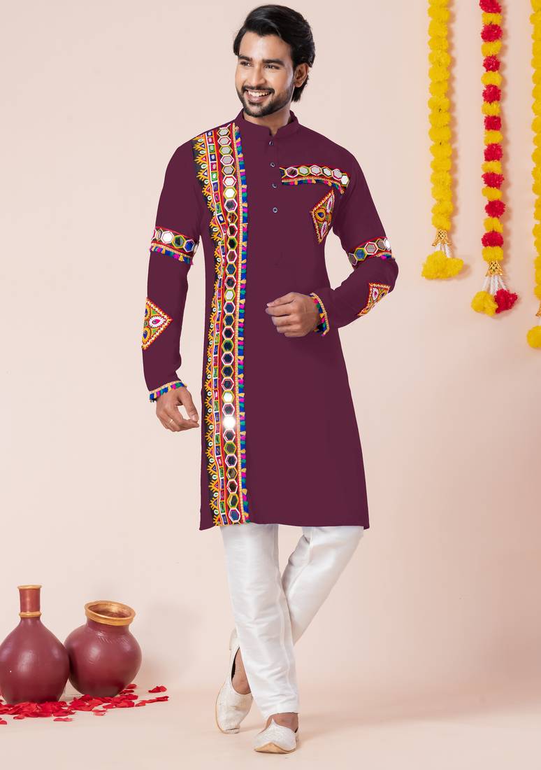 Wine pure rayon navratri special premium designer kurta pyjama