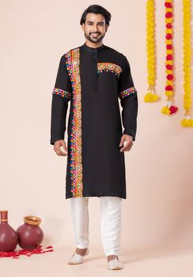 Black pure rayon navratri special premium designer kurta pyjama 1