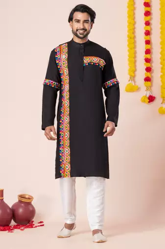 Black pure rayon navratri special premium designer kurta pyjama