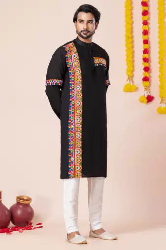 Black pure rayon navratri special premium designer kurta pyjama