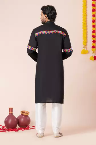 Black pure rayon navratri special premium designer kurta pyjama