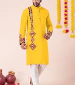 Yellow pure rayon navratri special premium designer kurta pyjama