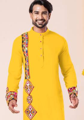Yellow pure rayon navratri special premium designer kurta pyjama 2