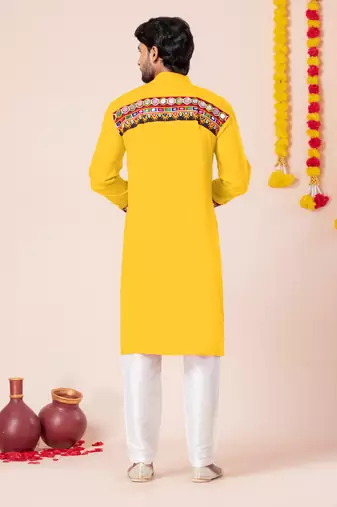 Yellow pure rayon navratri special premium designer kurta pyjama