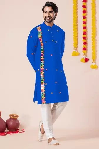 Blue pure rayon navratri special premium designer kurta pyjama