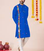 Blue pure rayon navratri special premium designer kurta pyjama