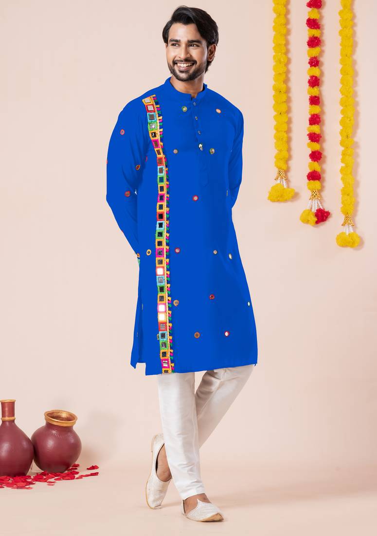 Blue pure rayon navratri special premium designer kurta pyjama