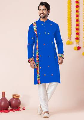 Blue pure rayon navratri special premium designer kurta pyjama 2