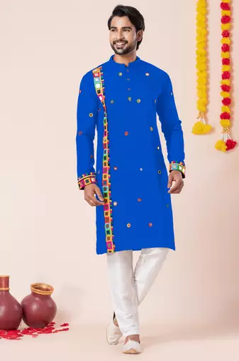 Blue pure rayon navratri special premium designer kurta pyjama