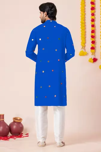 Blue pure rayon navratri special premium designer kurta pyjama