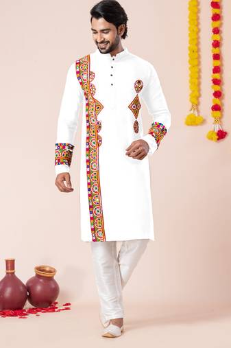 White pure rayon navratri special premium designer kurta pyjama