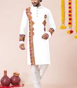 White pure rayon navratri special premium designer kurta pyjama