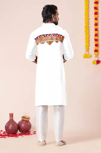 White pure rayon navratri special premium designer kurta pyjama