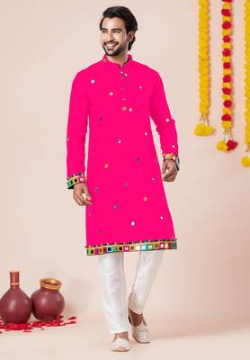Pink pure rayon navratri special premium designer kurta pyjama 1