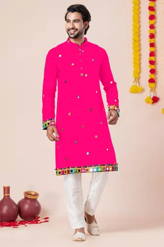 Pink pure rayon navratri special premium designer kurta pyjama