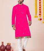 Pink pure rayon navratri special premium designer kurta pyjama