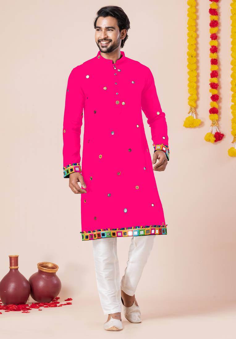 Pink pure rayon navratri special premium designer kurta pyjama
