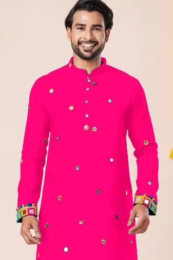 Pink pure rayon navratri special premium designer kurta pyjama