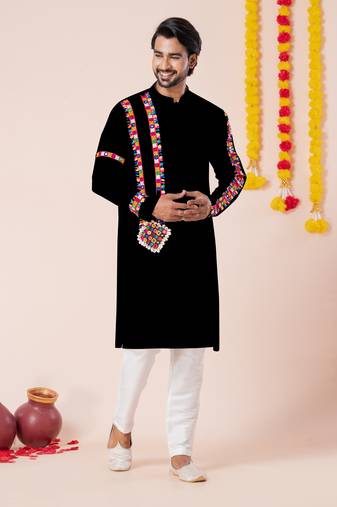 Black pure rayon navratri special premium designer kurta pyjama