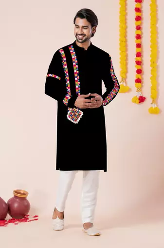 Black pure rayon navratri special premium designer kurta pyjama
