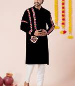 Black pure rayon navratri special premium designer kurta pyjama