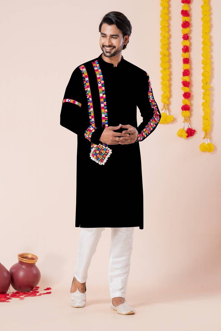 Black pure rayon navratri special premium designer kurta pyjama