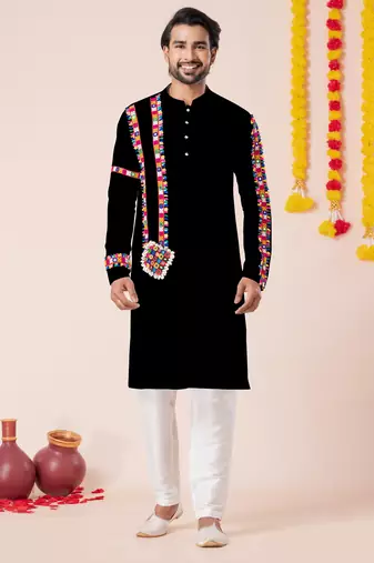 Black pure rayon navratri special premium designer kurta pyjama