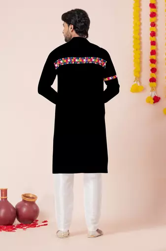 Black pure rayon navratri special premium designer kurta pyjama