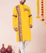 Yellow pure rayon navratri special premium designer kurta pyjama