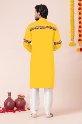 Yellow pure rayon navratri special premium designer kurta pyjama 3